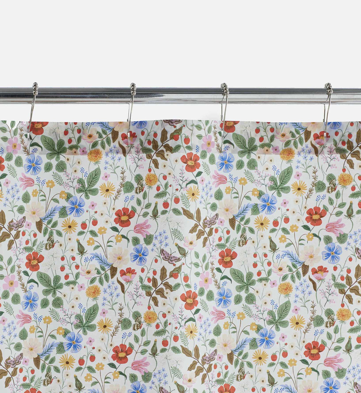 Cloverpaperco™ - Percale Shower Curtain - Strawberry Fields White