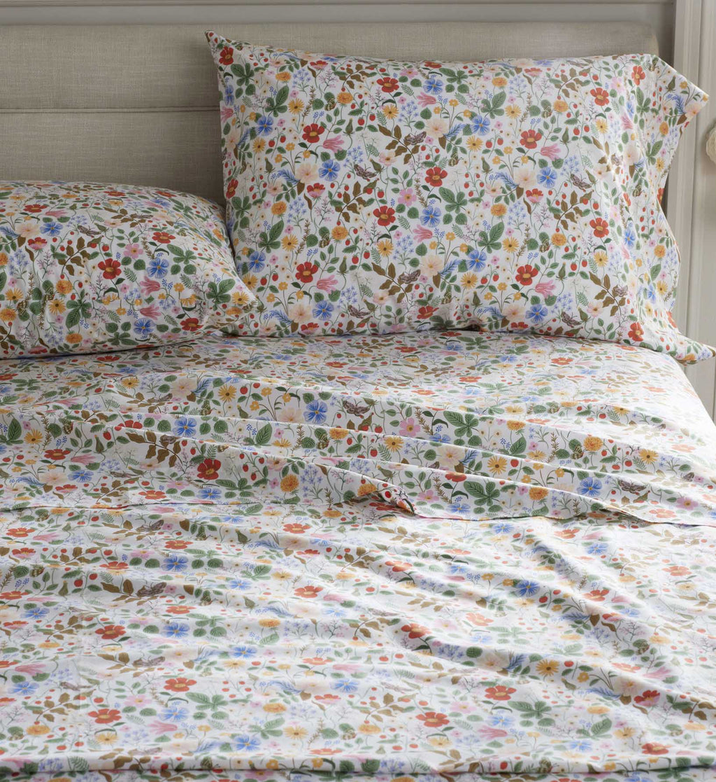 Cloverpaperco™ - Percale Flat Sheet - Strawberry Fields White