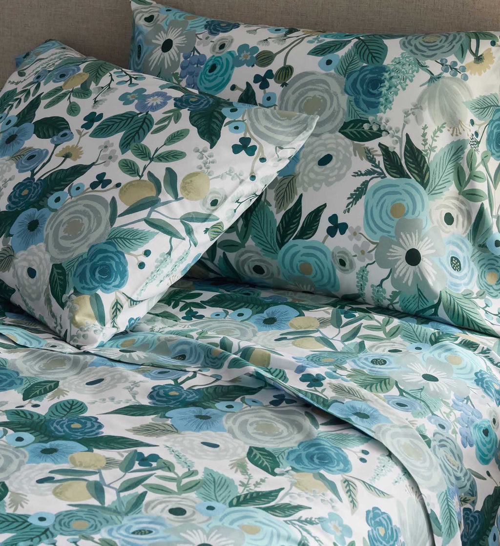 Cloverpaperco™ - Percale Flat Sheet - Garden Party Blue