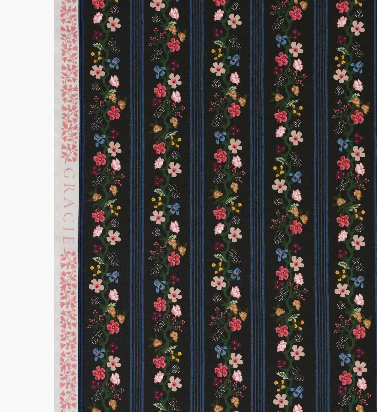 Cloverpaperco™ - Floral Trellis Stripe Cotton Fabric - Black