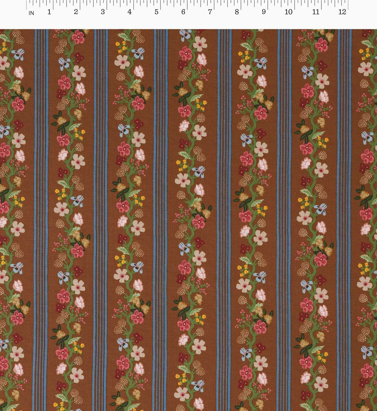 Cloverpaperco™ - Floral Trellis Stripe Cotton Fabric - Clay