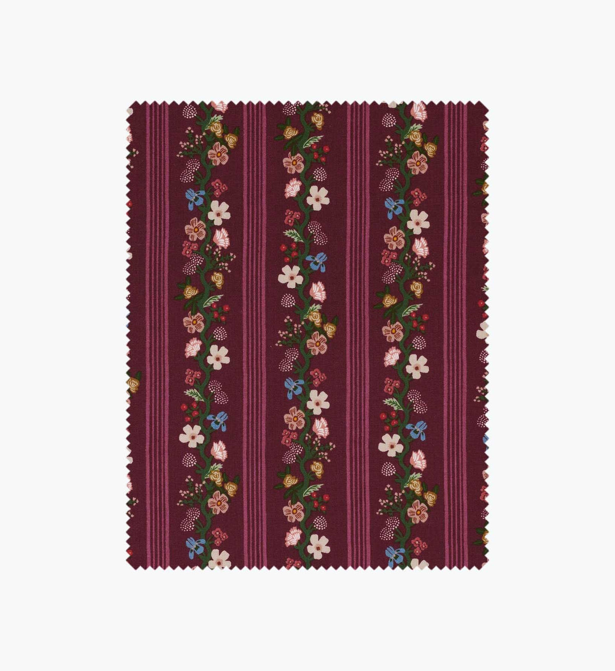 Cloverpaperco™ - Floral Trellis Stripe Cotton Fabric - Burgundy