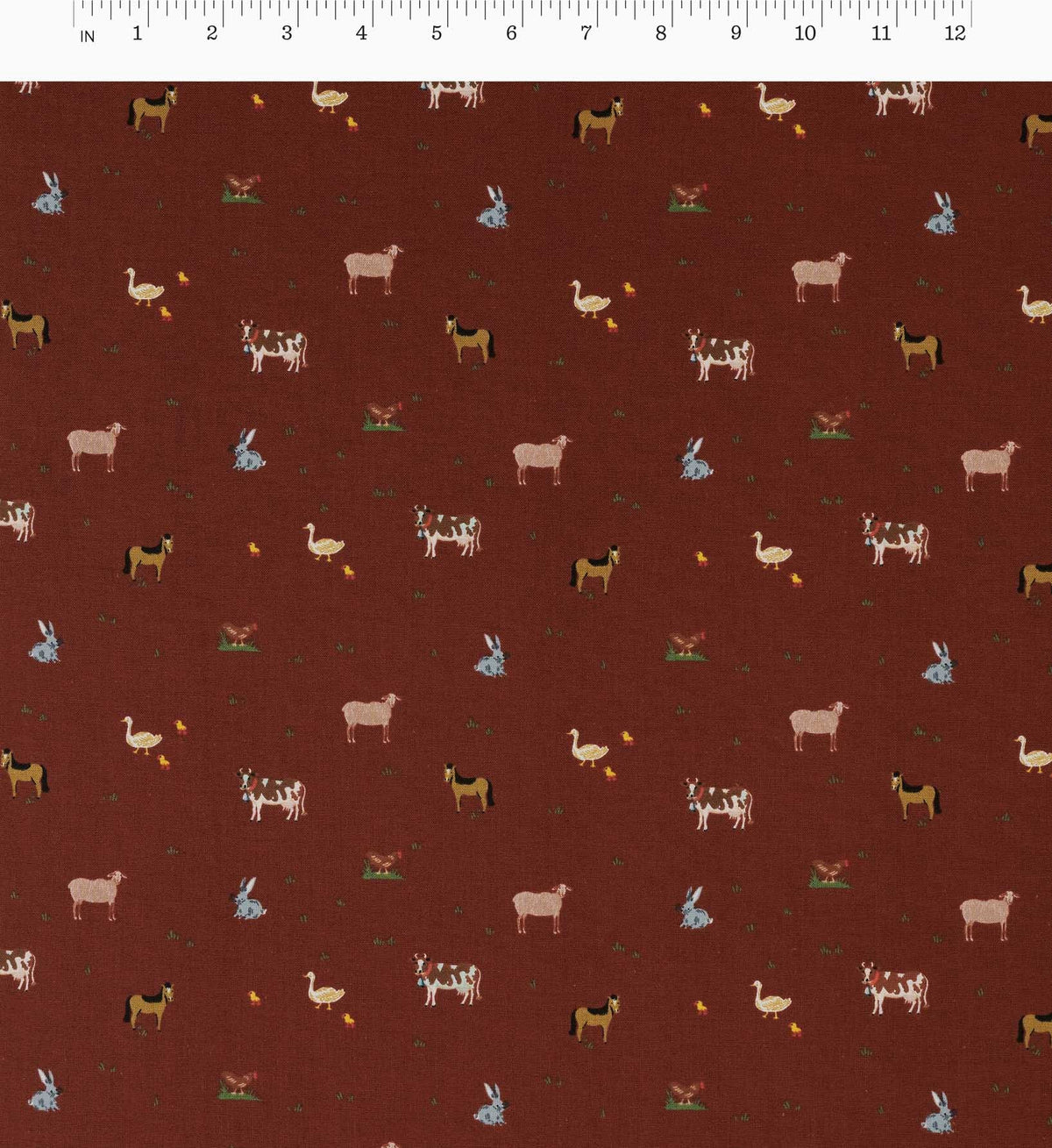 Cloverpaperco™ - Farm Animals Cotton Fabric - Crimson