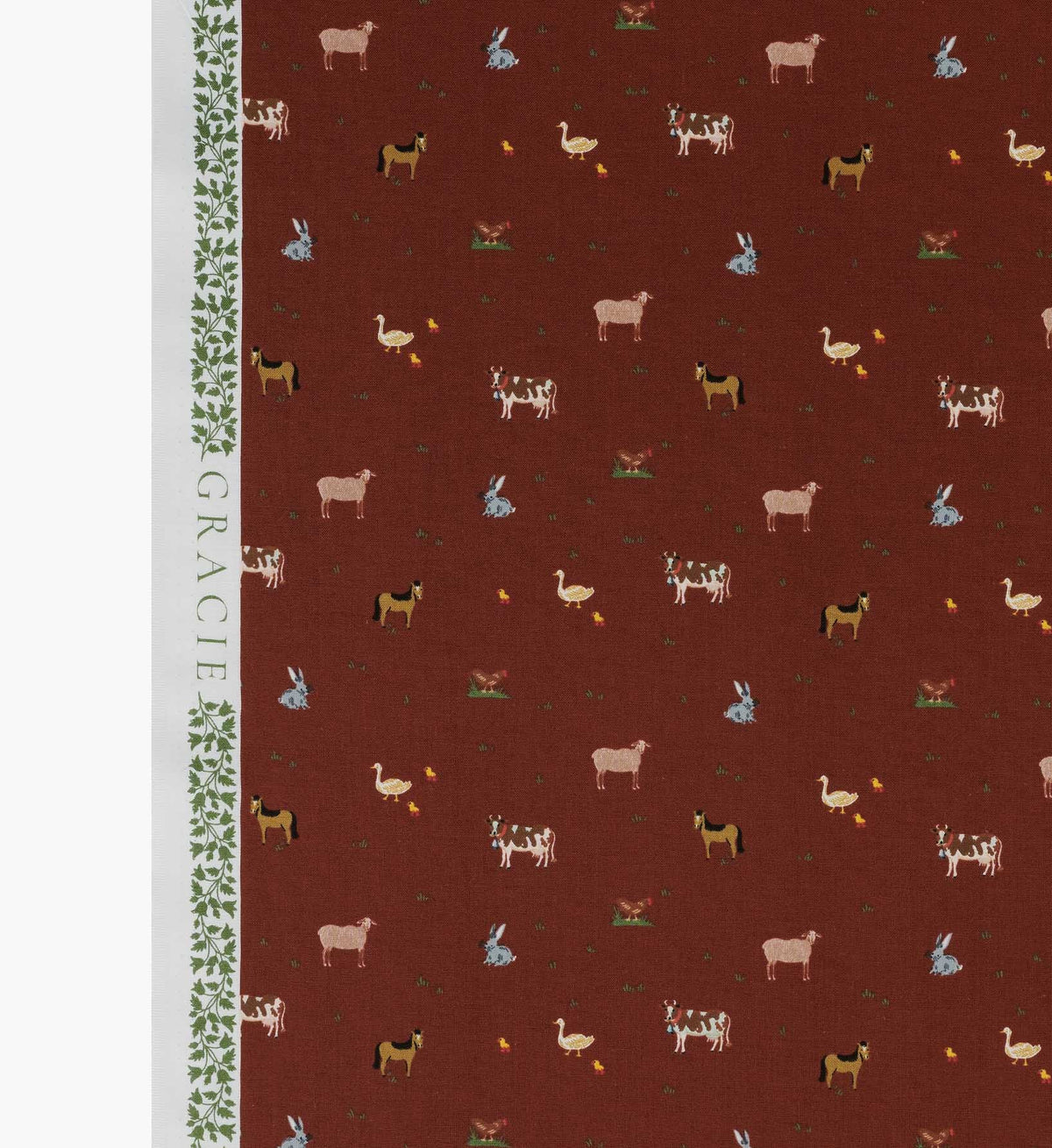 Cloverpaperco™ - Farm Animals Cotton Fabric - Crimson