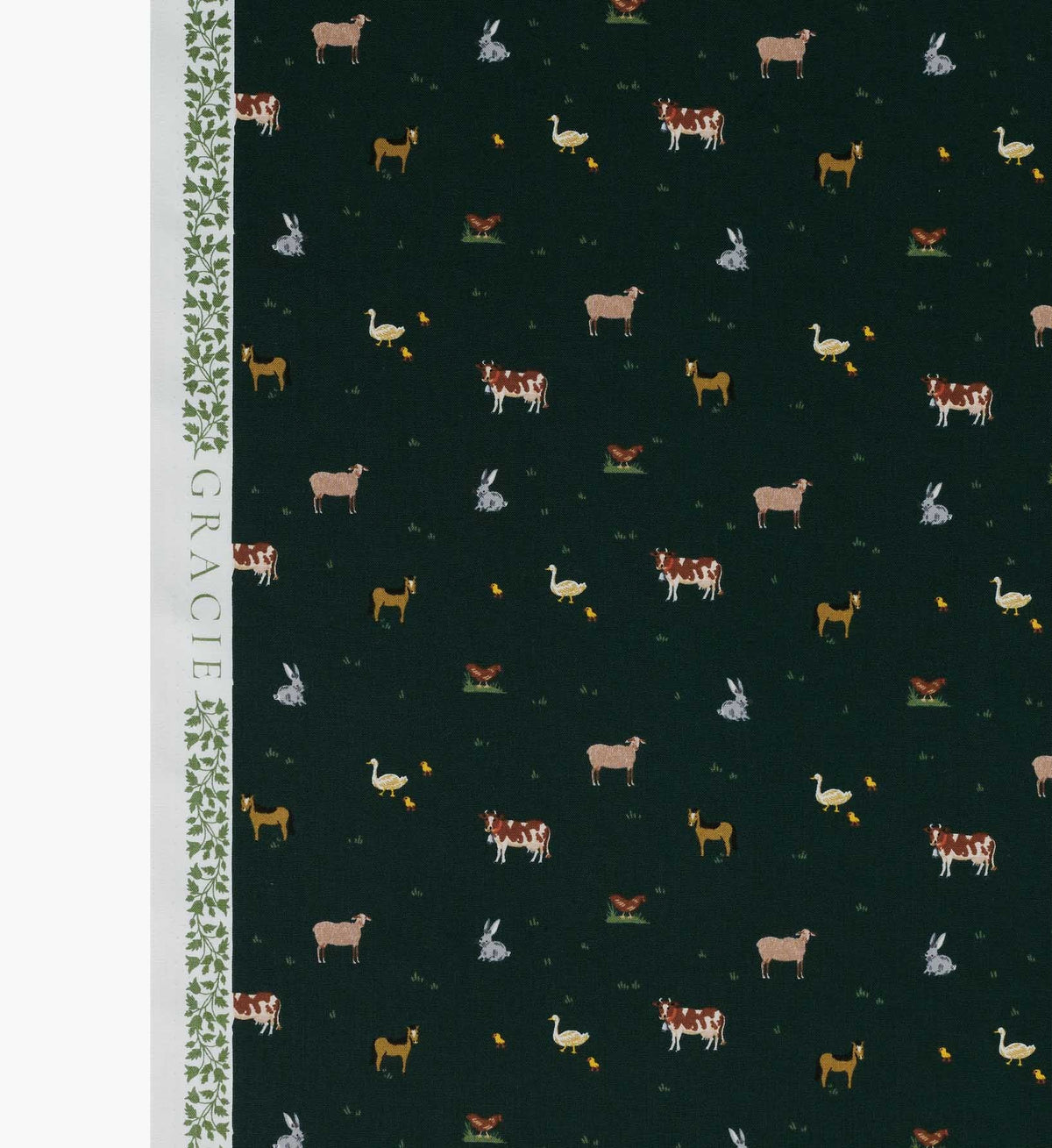 Cloverpaperco™ - Farm Animals Cotton Fabric - Evergreen