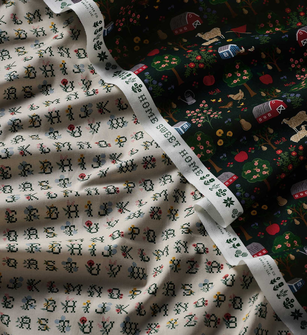 Cloverpaperco™ - Cross Stitch Letters Cotton Fabric - Linen