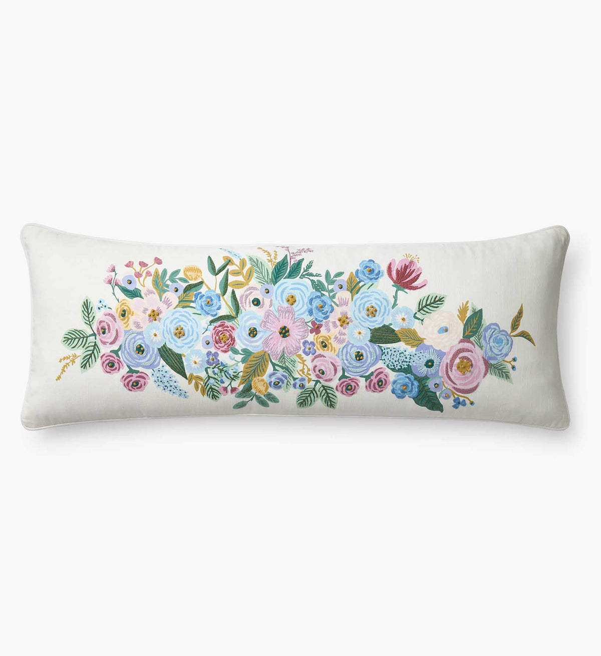 Cloverpaperco™ - Embroidered Lumbar Pillow Cover - Garden Party Ivory