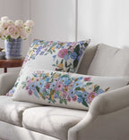Cloverpaperco™ - Embroidered Lumbar Pillow Cover - Garden Party Ivory