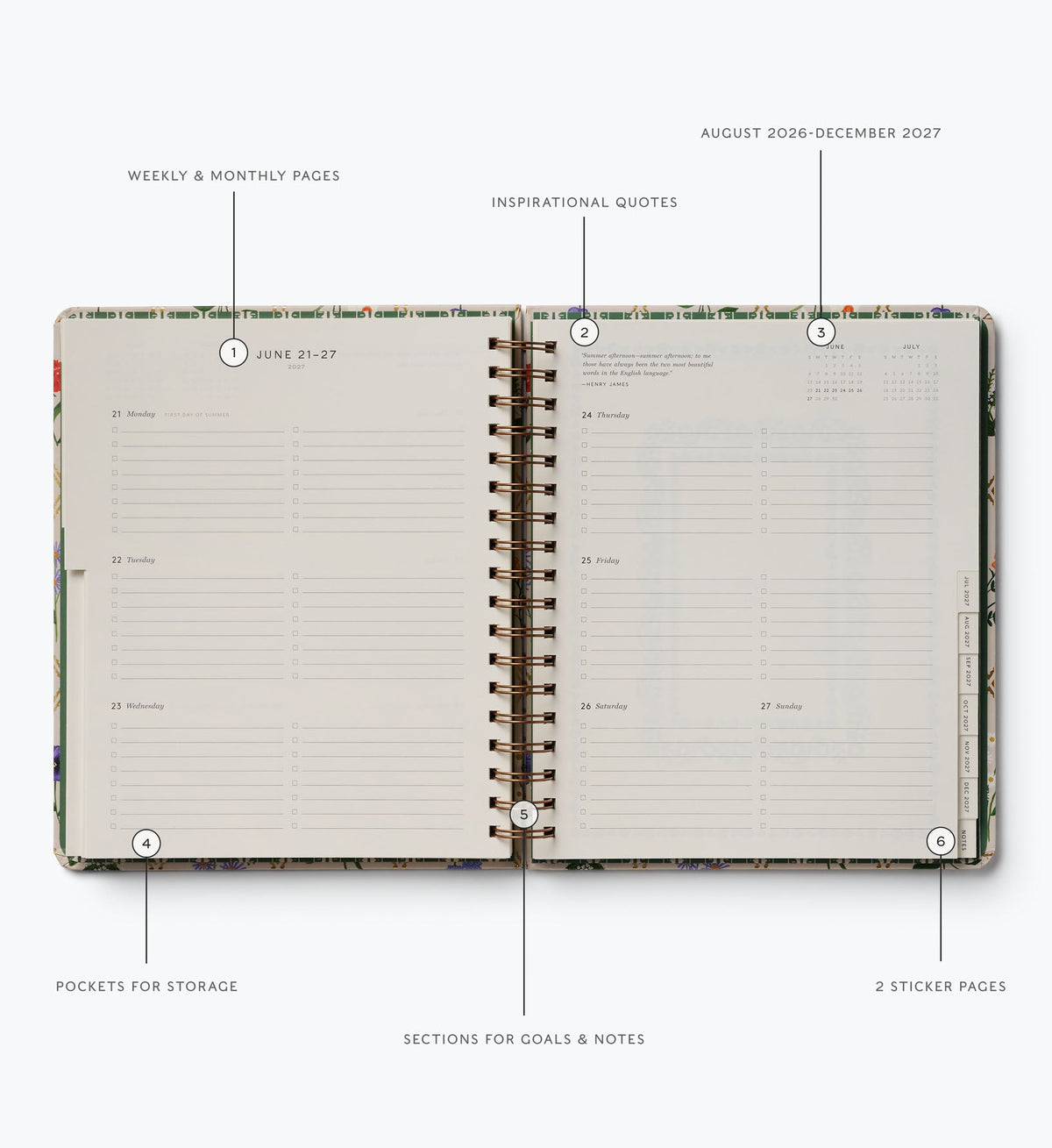 Cloverpaperco™ - 2026-2027 17-Month Academic Hardcover Spiral Planner - Garden Study