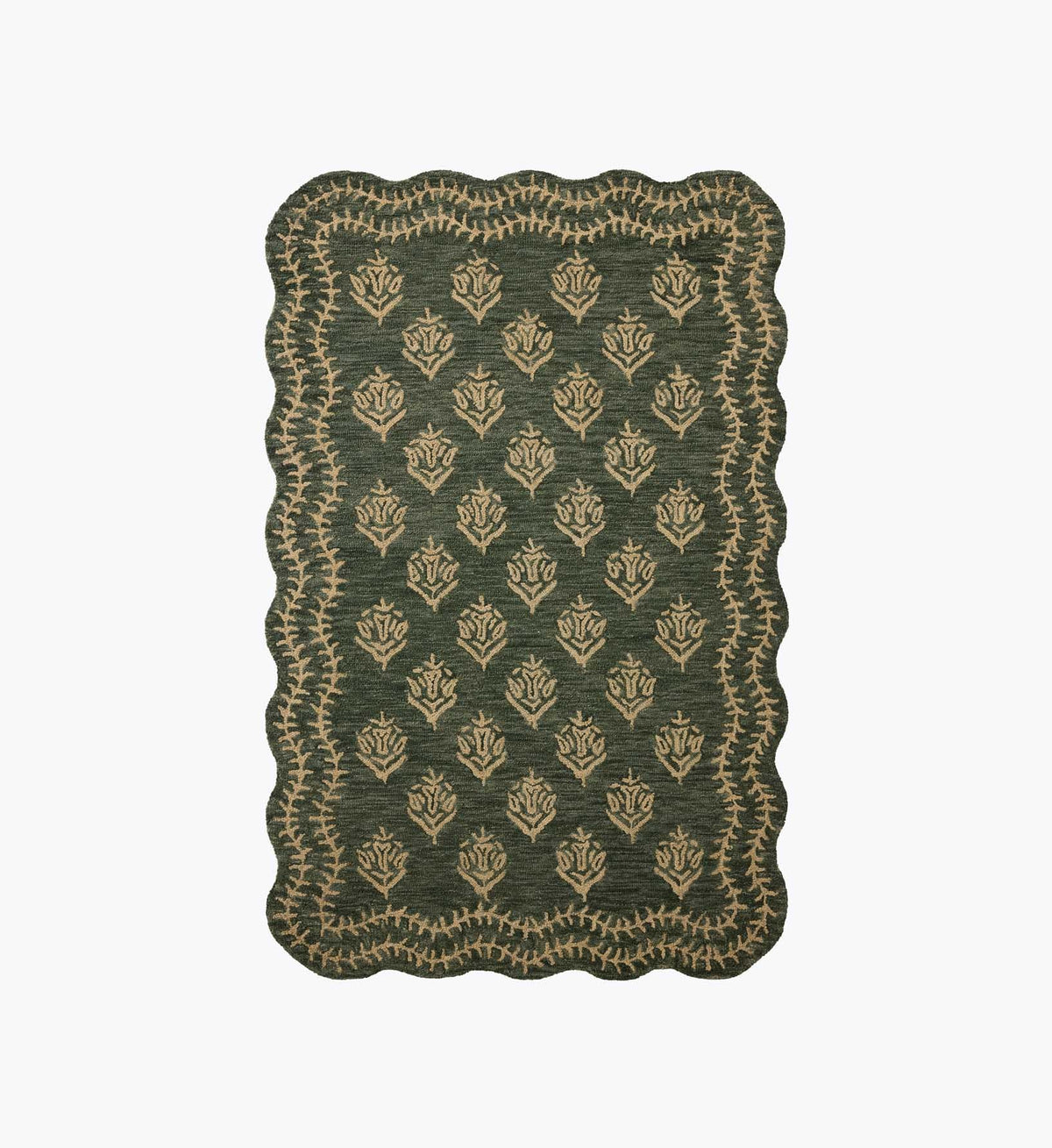 Cloverpaperco™ - Lisette Wool Hooked Rug - Forest & Oatmeal
