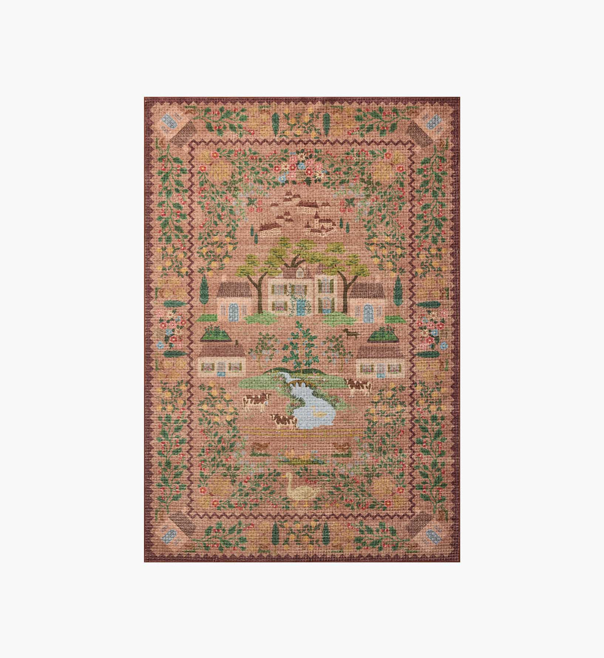 Cloverpaperco™ - Orchard Country Farm Washable Rug - Mauve