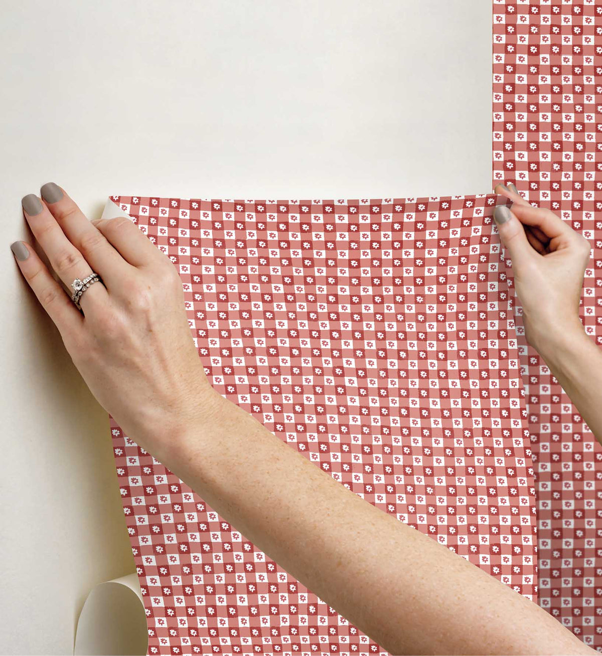 Cloverpaperco™ - Daisy Gingham Peel & Stick Wallpaper - Red