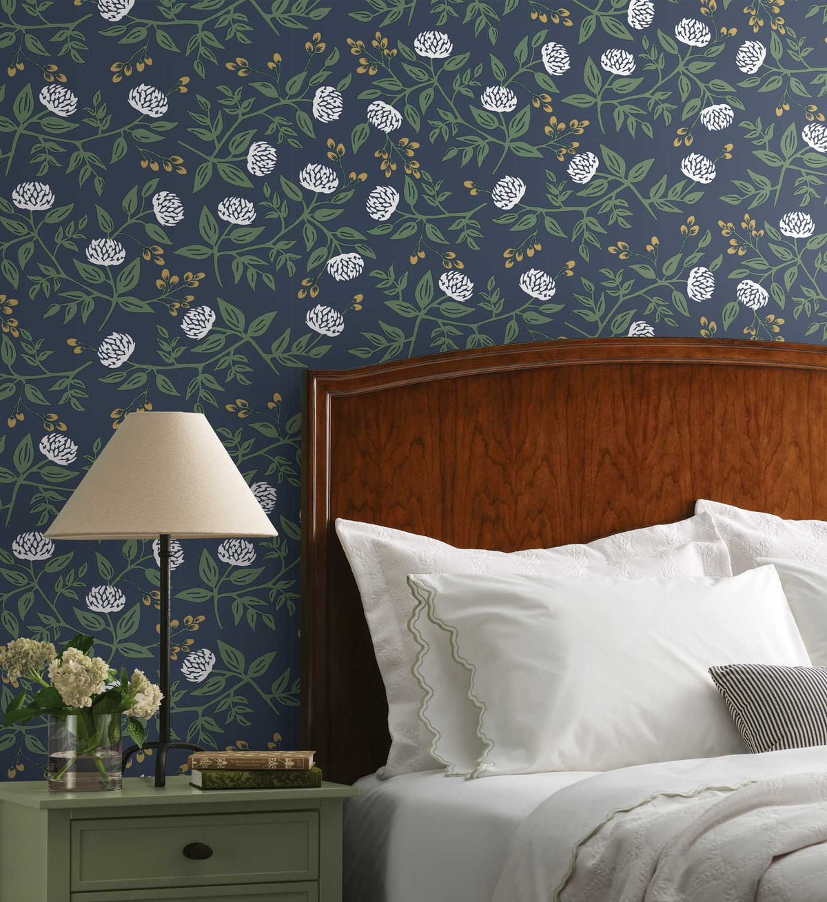 Cloverpaperco™ - Peonies Peel & Stick Wallpaper - Navy