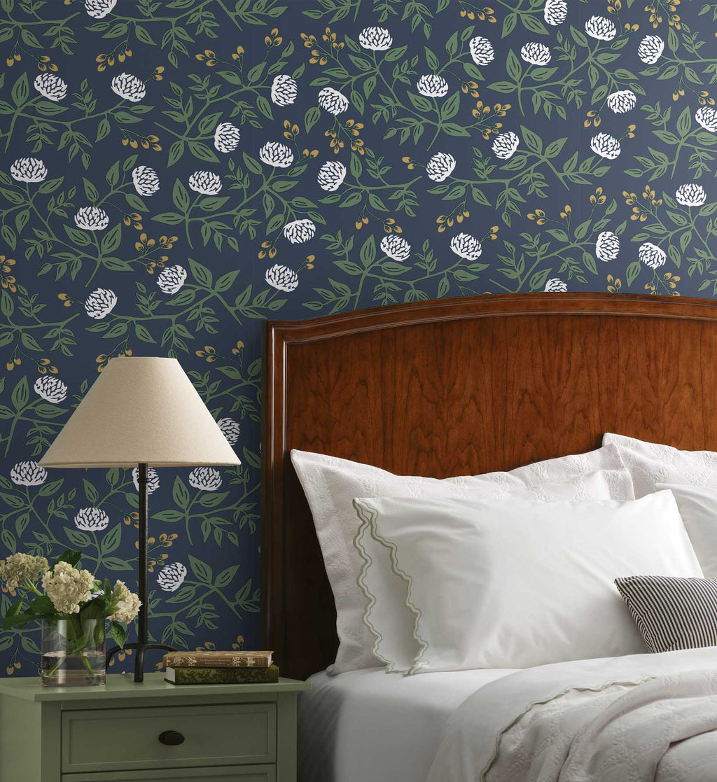 Cloverpaperco™ - Peonies Wallpaper - Navy