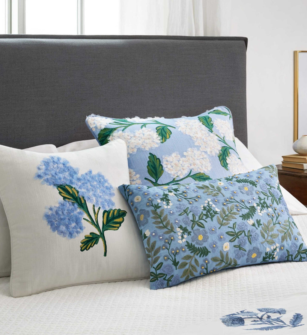 Cloverpaperco™ - Hydrangea Embellished Pillow - Blue