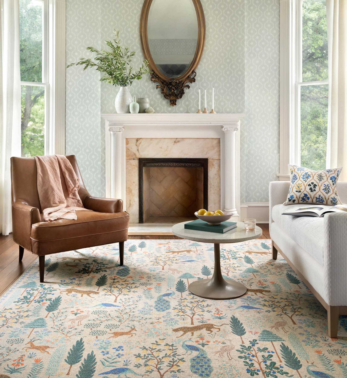 Cloverpaperco™ - Menagerie Forest Printed Rug - Cream