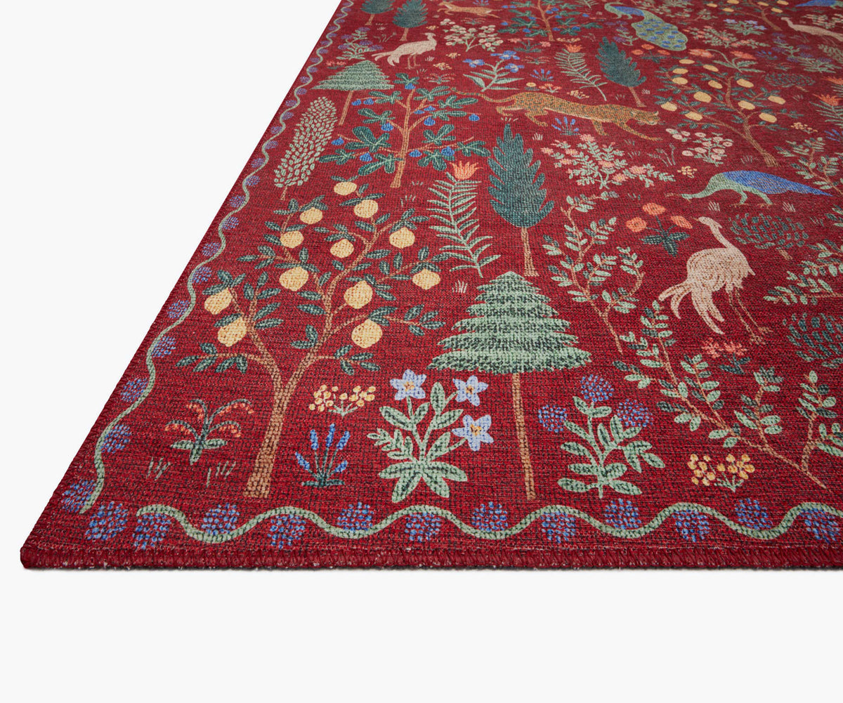 Cloverpaperco™ - Menagerie Forest Printed Rug - Crimson