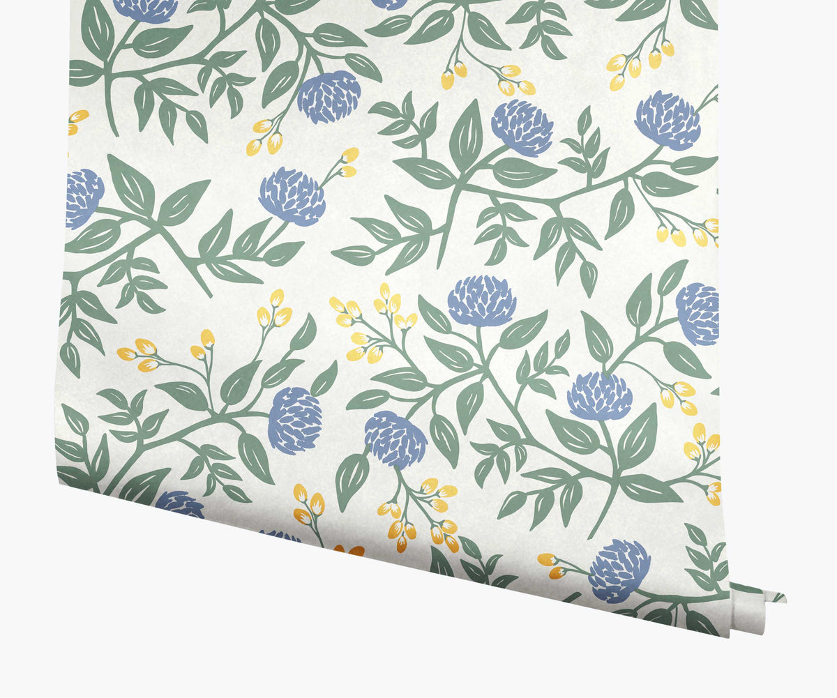 Cloverpaperco™ - Peonies Wallpaper - Periwinkle & Sage