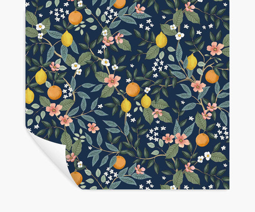 Cloverpaperco™ - Citrus Grove Peel & Stick Wallpaper - Navy